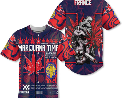 France Baseball Jersey Flag & Coat Of Arms Marijuanas Style