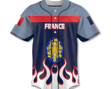 France Baseball Jersey Flag & Coat Of Arms Fire Hockey Style