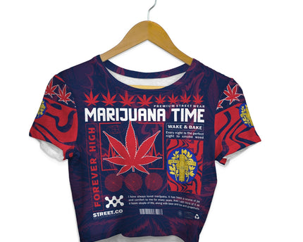 France Crop Top T Shirt Flag & Coat Of Arms Marijuanas Style