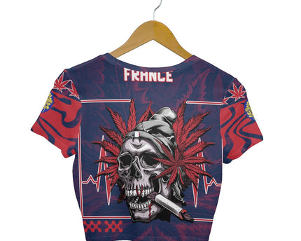 France Crop Top T Shirt Flag & Coat Of Arms Marijuanas Style