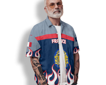 France Hawaiian Shirt Flag & Coat Of Arms Fire Hockey Style