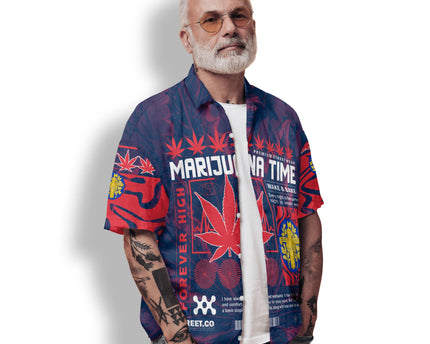 France Hawaiian Shirt Flag & Coat Of Arms Marijuanas Style