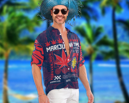 France Hawaiian Shirt Flag & Coat Of Arms Marijuanas Style
