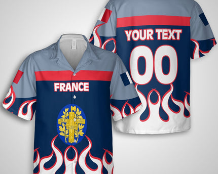 France Hawaiian Shirt Flag & Coat Of Arms Fire Hockey Style