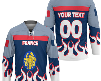 France Hockey Jersey Flag & Coat Of Arms Fire Hockey Style