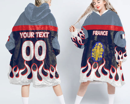 France Snug Hoodie Flag & Coat Of Arms Fire Hockey Style