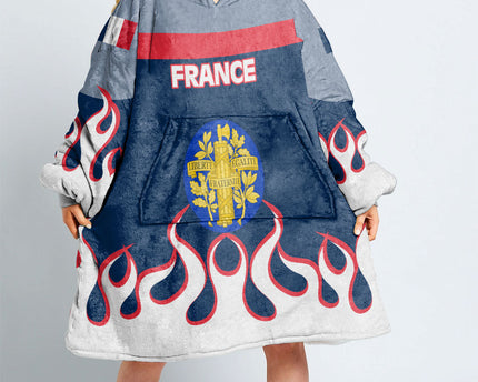 France Snug Hoodie Flag & Coat Of Arms Fire Hockey Style
