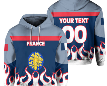 France Hoodie Flag & Coat Of Arms Fire Hockey Style