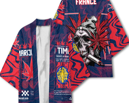 France Kimono Flag & Coat Of Arms Marijuanas Style