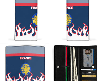 France Leather Wallet Flag & Coat Of Arms Fire Hockey Style