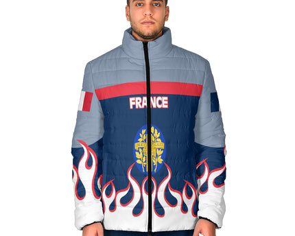 France Men Padded Jacket Flag & Coat Of Arms Fire Hockey Style