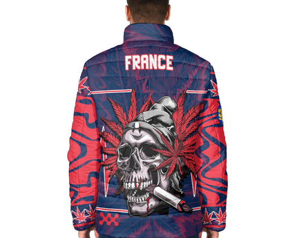 France Men Padded Jacket Flag & Coat Of Arms Marijuanas Style
