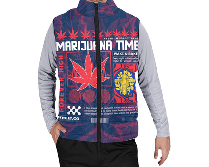 France Men Padded Jacket Vest Flag & Coat Of Arms Marijuanas Style