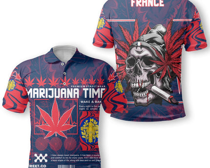 France Polo Shirt Flag & Coat Of Arms Marijuanas Style