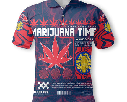 France Polo Shirt Flag & Coat Of Arms Marijuanas Style