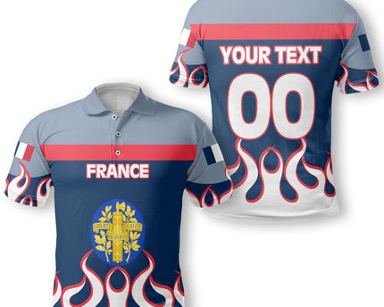 France Polo Shirt Flag & Coat Of Arms Fire Hockey Style