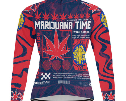 France Men's Cycling Jersey Long Sleeve Flag & Coat Of Arms Marijuanas Style