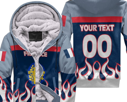 France Sherpa Hoodie Flag & Coat Of Arms Fire Hockey Style