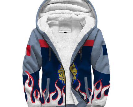 France Sherpa Hoodie Flag & Coat Of Arms Fire Hockey Style