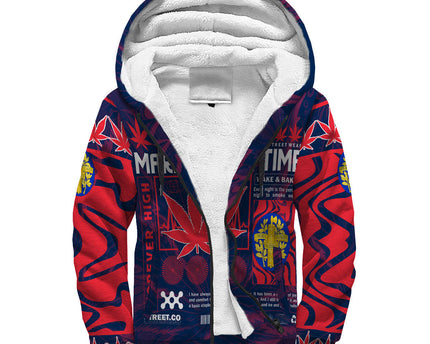 France Sherpa Hoodie Flag & Coat Of Arms Marijuanas Style