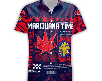 France Short Sleeve Shirt Flag & Coat Of Arms Marijuanas Style