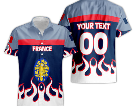 France Short Sleeve Shirt Flag & Coat Of Arms Fire Hockey Style