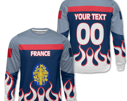 France Sweatshirt Flag & Coat Of Arms Fire Hockey Style