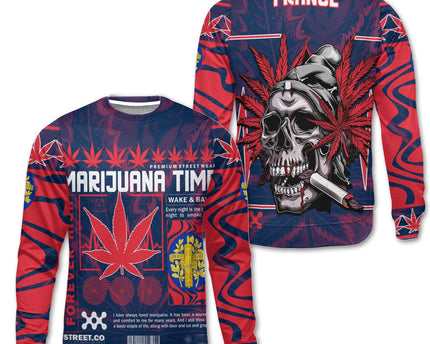 France Sweatshirt Flag & Coat Of Arms Marijuanas Style