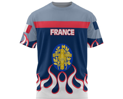 France T Shirt Flag & Coat Of Arms Fire Hockey Style
