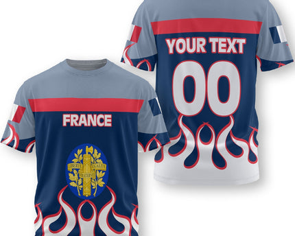 France T Shirt Flag & Coat Of Arms Fire Hockey Style