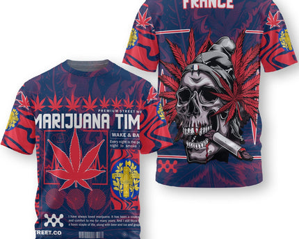 France T Shirt Flag & Coat Of Arms Marijuanas Style