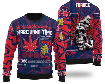 France Ugly Sweater Flag & Coat Of Arms Marijuanas Style