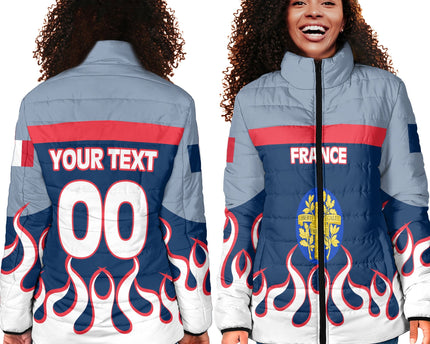 France Women Padded Jacket Flag & Coat Of Arms Fire Hockey Style