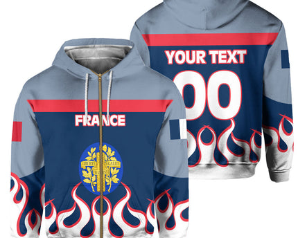 France Zip Hoodie Flag & Coat Of Arms Fire Hockey Style