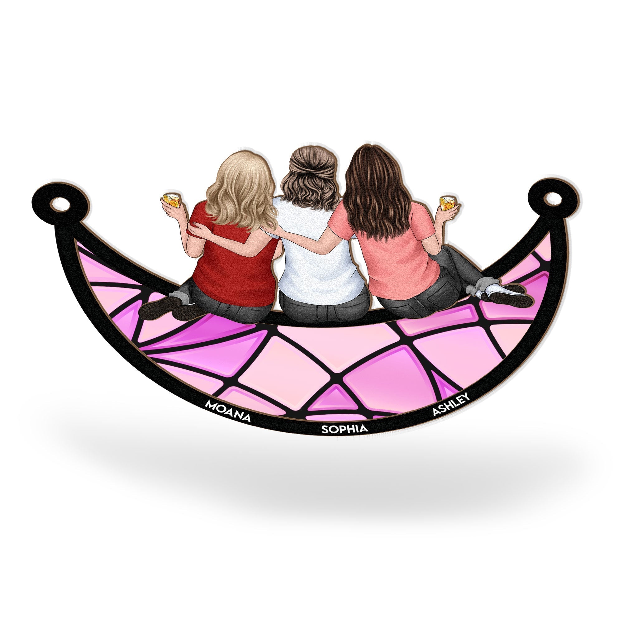 Friends, Sisters Sitting On The Moon - Personalized Window Hanging Suncatcher Ornament - Gift For Friend