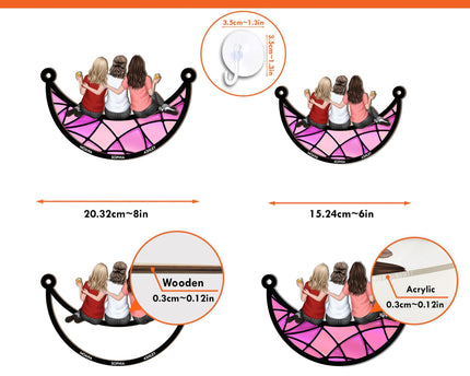 Friends, Sisters Sitting On The Moon - Personalized Window Hanging Suncatcher Ornament - Gift For Friend
