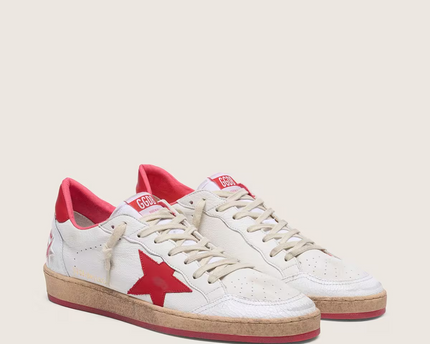 Men's Golden Goose Ball Star Gold Laminated White Red Sneakers