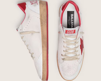 Men's Golden Goose Ball Star Gold Laminated White Red Sneakers