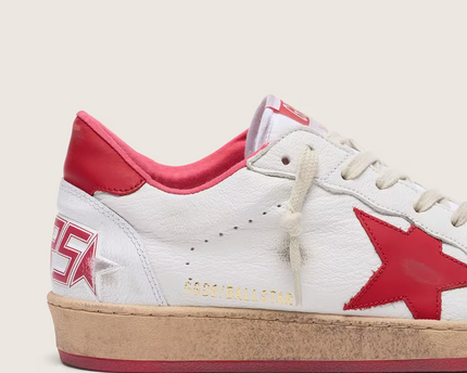 Men's Golden Goose Ball Star Gold Laminated White Red Sneakers