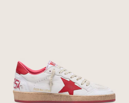 Men's Golden Goose Ball Star Gold Laminated White Red Sneakers
