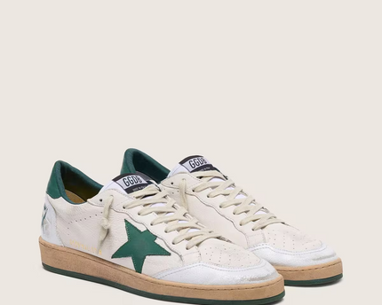 Men's Golden Goose Ball Star Gold Laminated White Green Sneakers