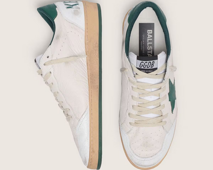 Men's Golden Goose Ball Star Gold Laminated White Green Sneakers