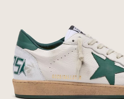 Men's Golden Goose Ball Star Gold Laminated White Green Sneakers