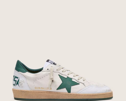 Men's Golden Goose Ball Star Gold Laminated White Green Sneakers