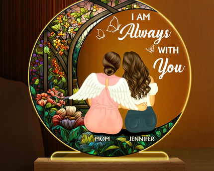 Always With You Mother Daughter - Memorial Gift - Personalized 3D Led Light Wooden Base