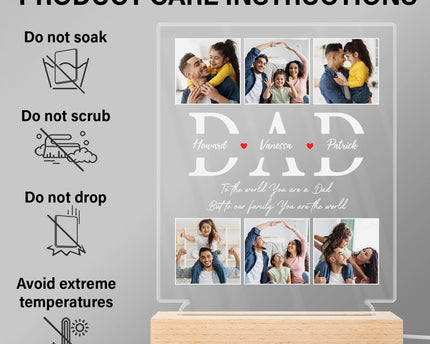 Custom Photo Dad To Our Family You Are The World - Personalized 3D Led Light Wooden Base