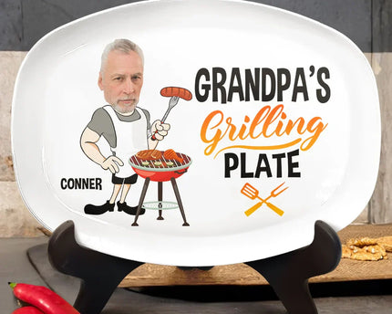 Father's Day Gifts, Custom Photo Daddy's Grilling Plate - Personalized Plate