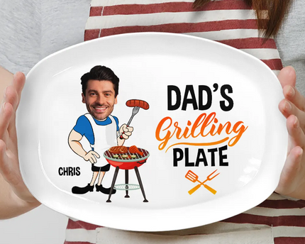 Father's Day Gifts, Custom Photo Daddy's Grilling Plate - Personalized Plate