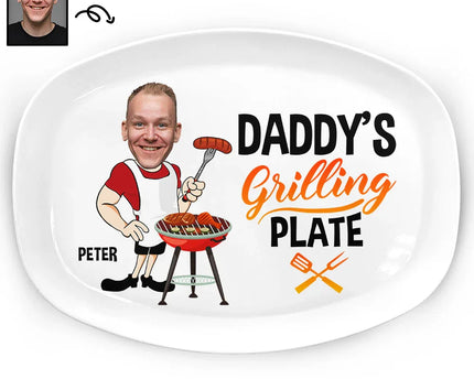 Father's Day Gifts, Custom Photo Daddy's Grilling Plate - Personalized Plate