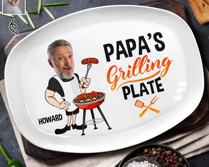 Father's Day Gifts, Custom Photo Daddy's Grilling Plate - Personalized Plate